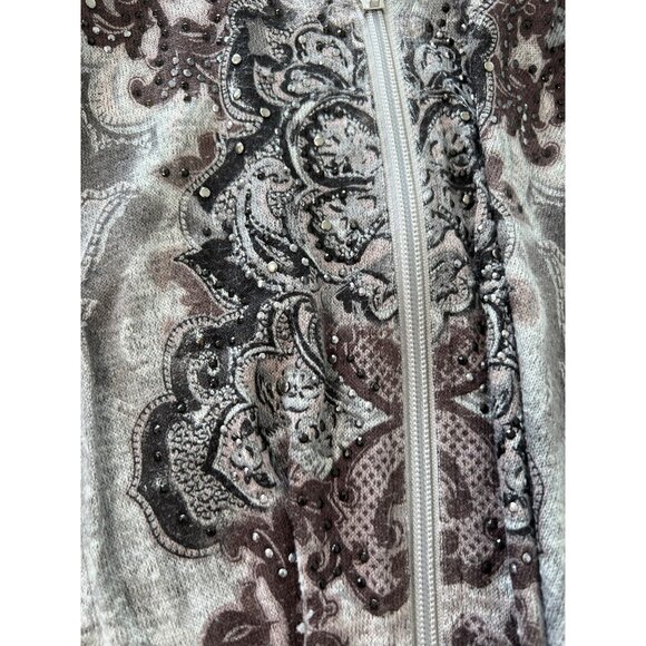 OneWorld Jacket Size Large Floral Full Zip Hooded 3/4 Sleeve Studded Rhinestone - Picture 6 of 7